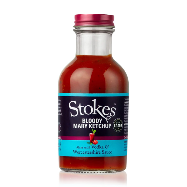 Flasche Stokes Bloody Mary Ketchup, präsentiert vor einem neutralen Hintergrund – ein würziger Ketchup mit Tomatengeschmack und feinen Gewürzen, ideal für Burger und Grillgerichte.